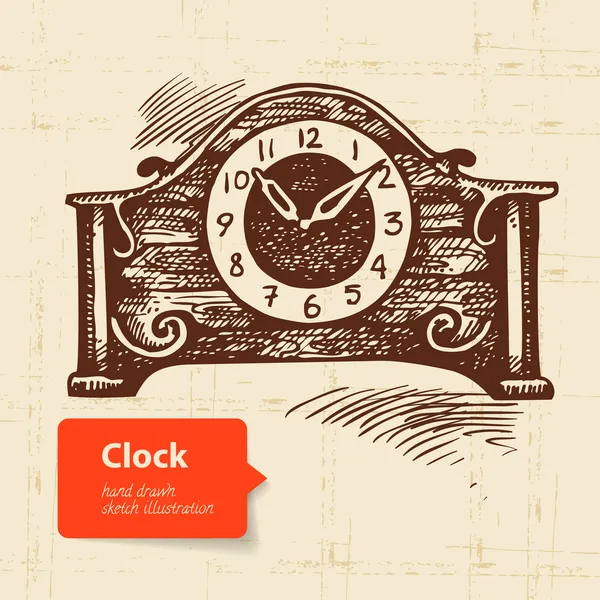 Vintage klok. Handgetekende illustratie — Stockvector