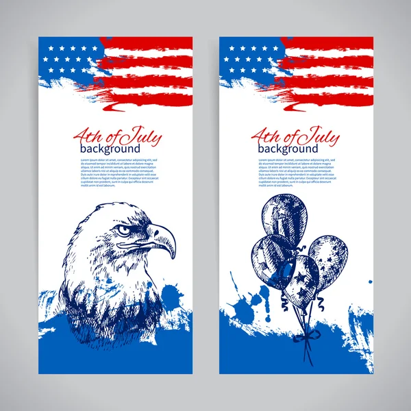 Banners de 4 de julho fundos com bandeira americana. Dia da independência — Vetor de Stock
