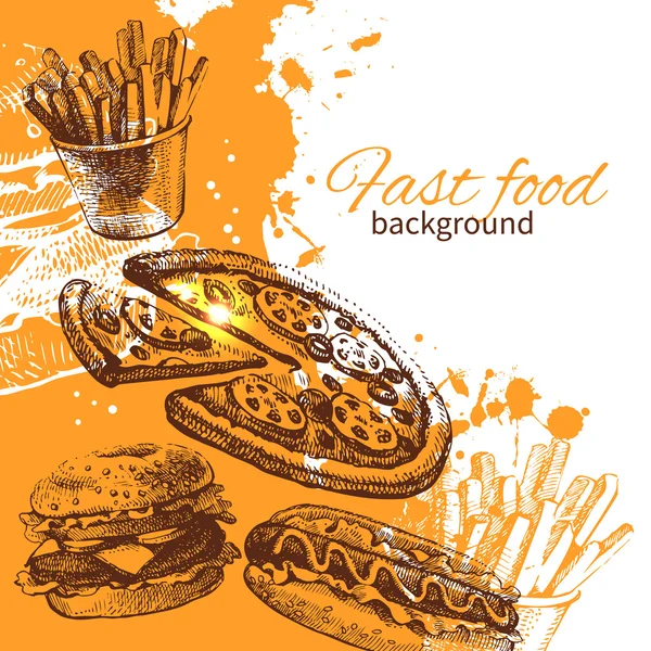 Fundo de fast food vintage. Ilustração desenhada à mão Gráficos De Vetores