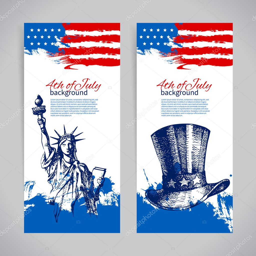 Banners of 4th July backgrounds with American flag. Independence Day
