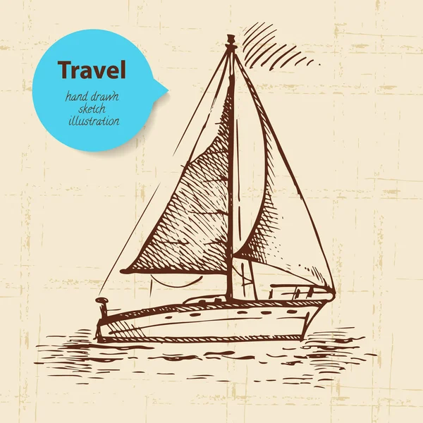 Винтажный фон путешествия с лодкой. Ручная иллюстрация — стоковый вектор