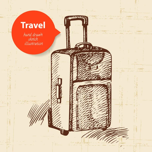 Fondo vintage con maleta de viaje. ilustración dibujada a mano — Archivo Imágenes Vectoriales
