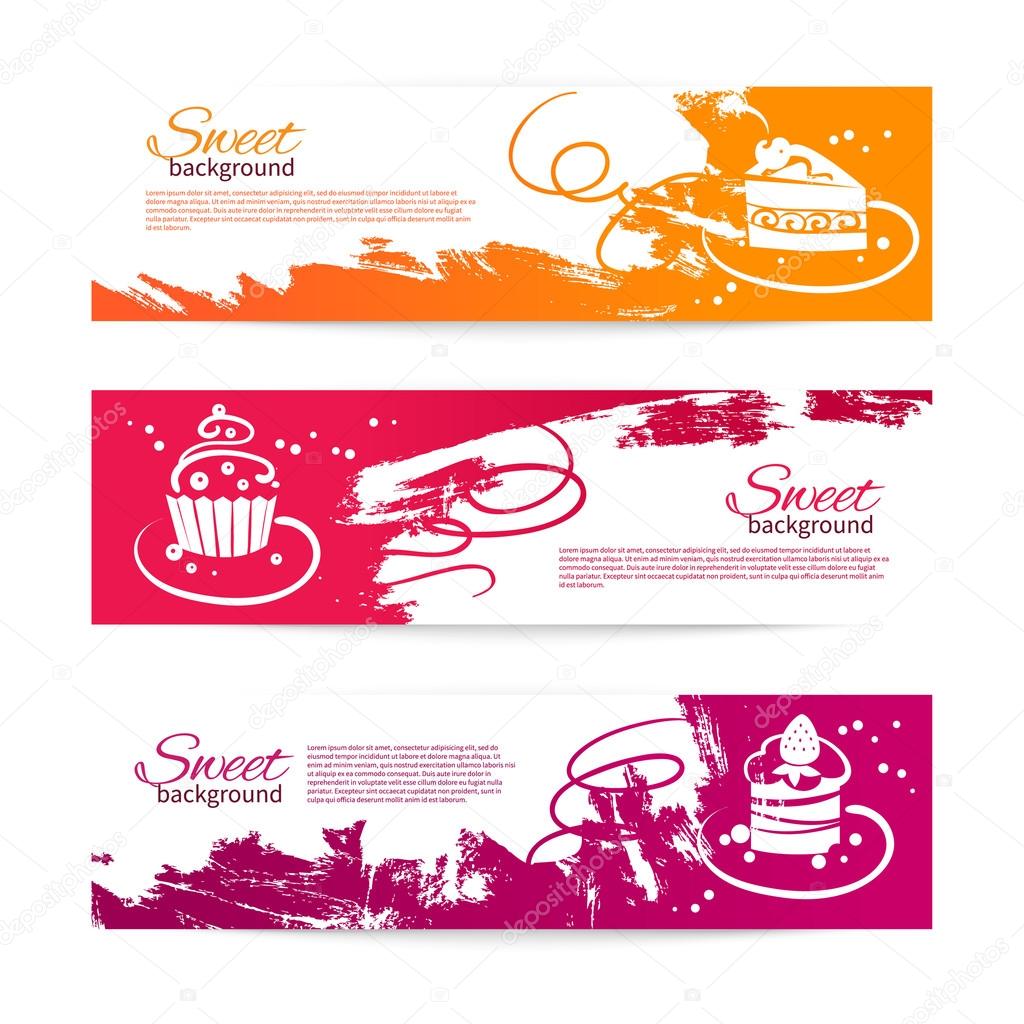 Set of vintage bakery banners with cupcakes. Menu for restaurant