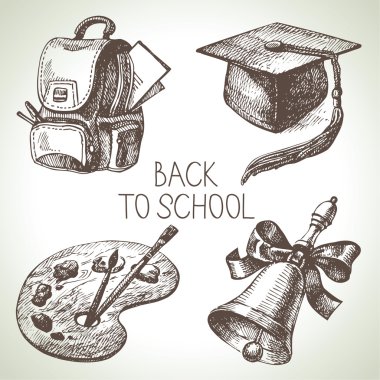 elle çizilmiş vektör okul nesne kümesi. geri school şekil