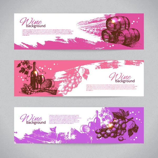 Banners of wine vintage background. Hand drawn illustrations — Stock Vector