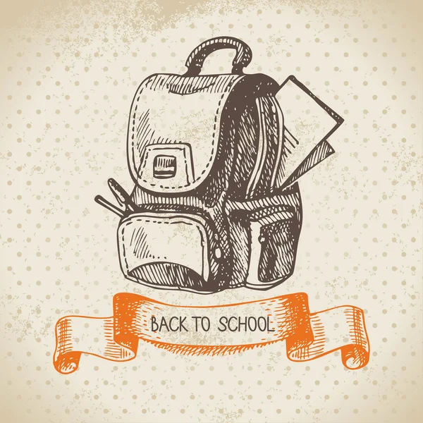 Vintage vector background with hand drawn back to school illustr — Stock Vector