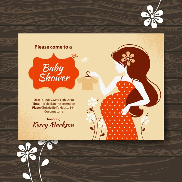 Vintage baby shower invito con bella donna incinta — Vettoriale Stock