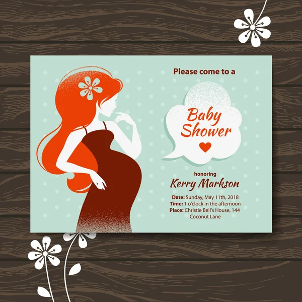 Vintage baby shower invitation with beautiful pregnant woman — Stock Vector