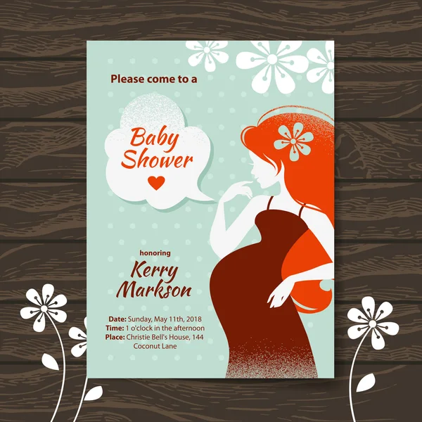 Vintage baby shower invitation with beautiful pregnant woman — Stock Vector