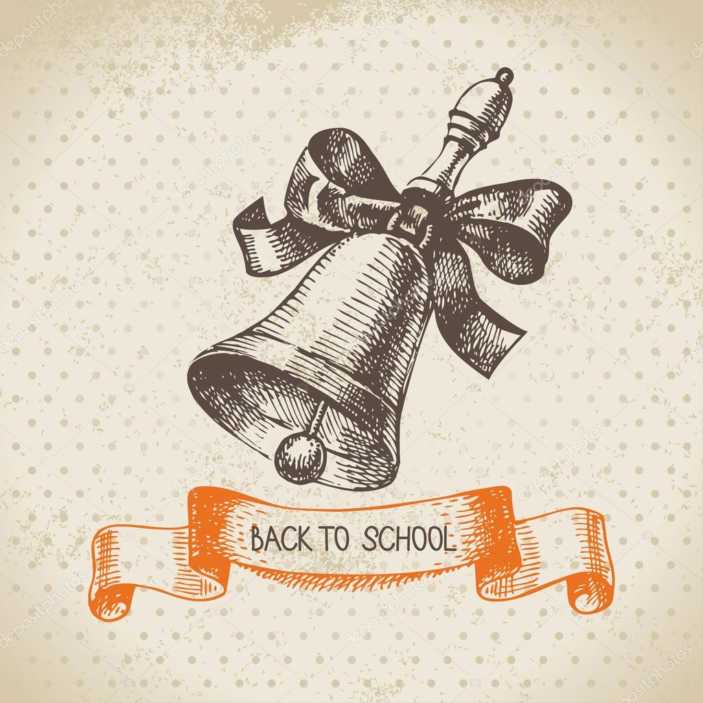 Vintage vector background with hand drawn back to school illustr