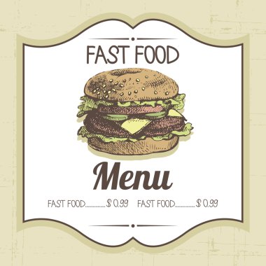 Klasik fast food geçmişi. El çizimi illüstrasyon