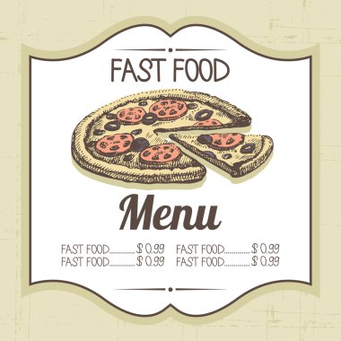 Klasik fast food geçmişi. El çizimi illüstrasyon