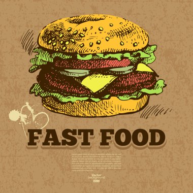 Klasik fast food geçmişi. El çizimi illüstrasyon.