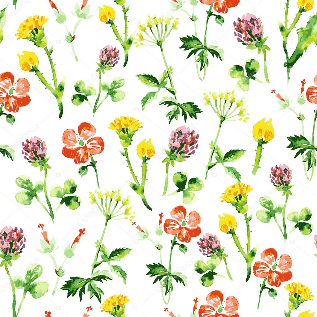 Watercolor floral seamless pattern. Vintage retro summer background