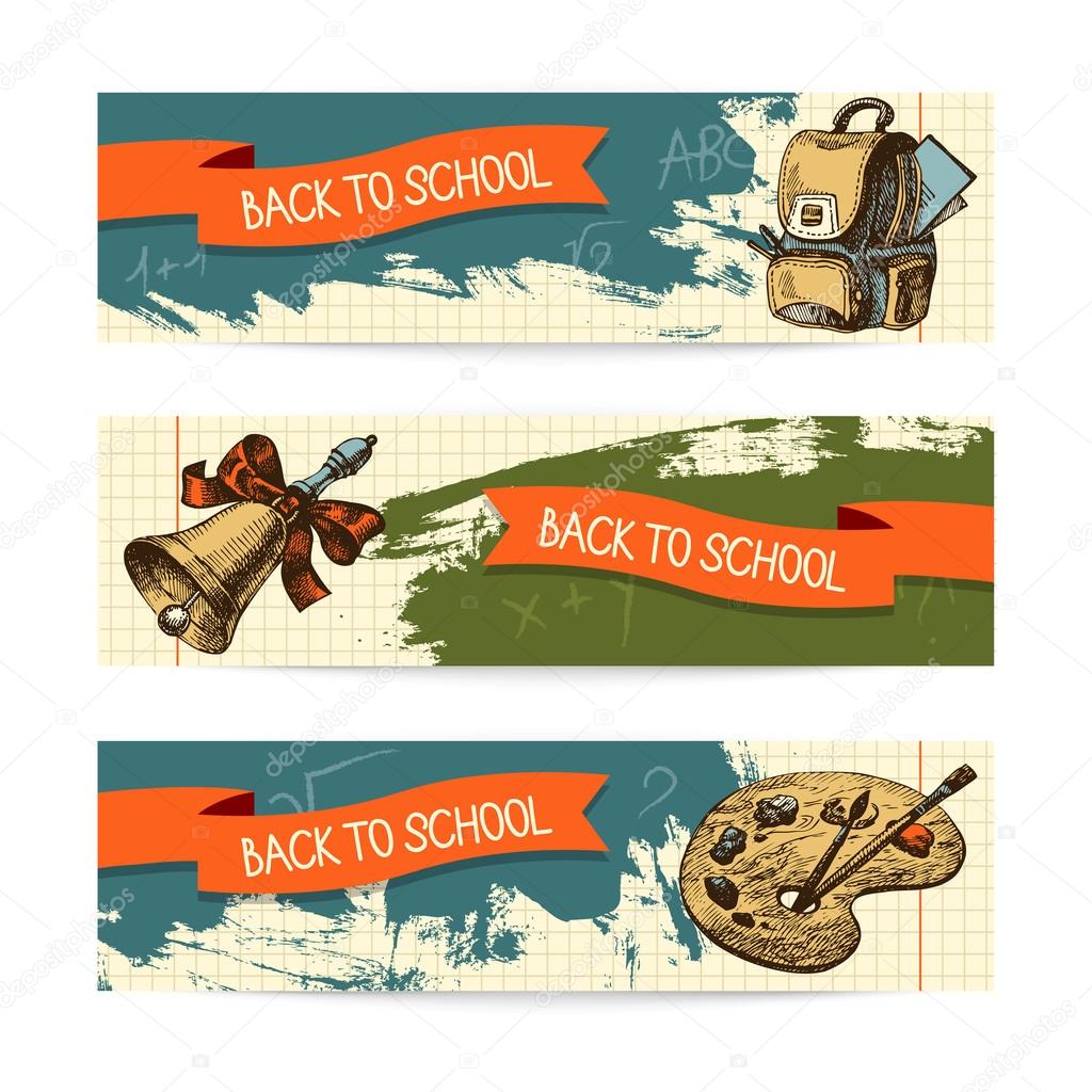 Back to school vector design. Hand drawn vintage banners