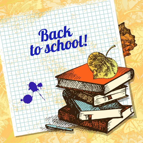 Back to school vector design. Hand drawn vintage background — Stock Vector