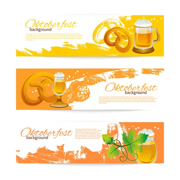 Bandiere di progettazione birra Oktoberfest. Illustrazioni disegnate a mano. Sp — Vettoriale Stock