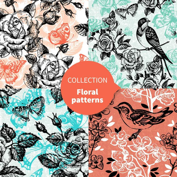 Seamless vector floral pattern set — Stock Vector