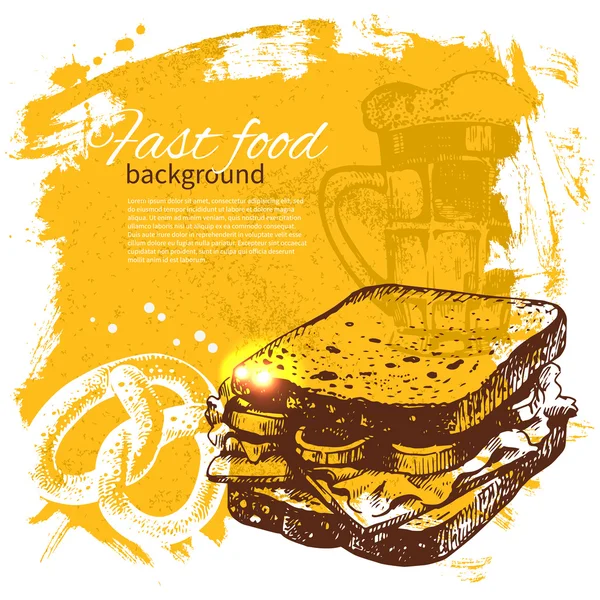 Vintage fast food achtergrond. Handgetekende illustratie. — Stockvector