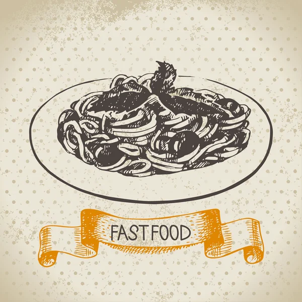 Vintage fast food background. Hand drawn illustration. — Stock Vector