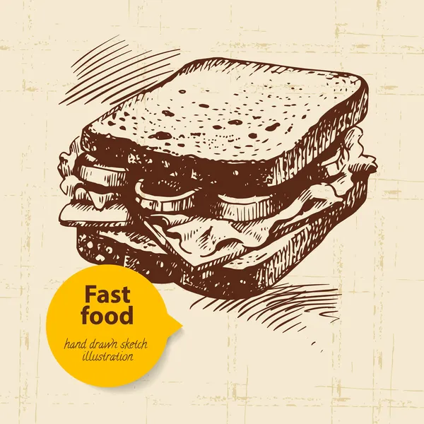 Vintage Fast Food Hintergrund. Handgezeichnete Illustration. — Stockvektor