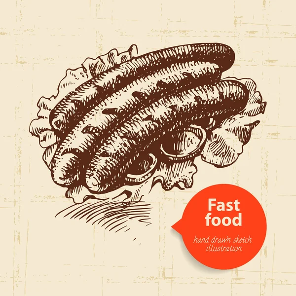 Vintage fast food achtergrond. Handgetekende illustratie. — Stockvector