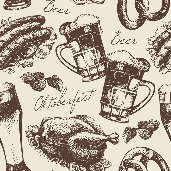 Oktoberfest vintage sem costura padrão. Ilustração desenhada à mão —  Vetores de Stock