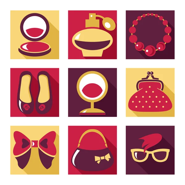 Flat icons. Set of woman fashion symbols — Stock Vector