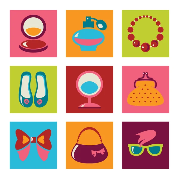 Set of woman fashion flat icons — Stock Vector