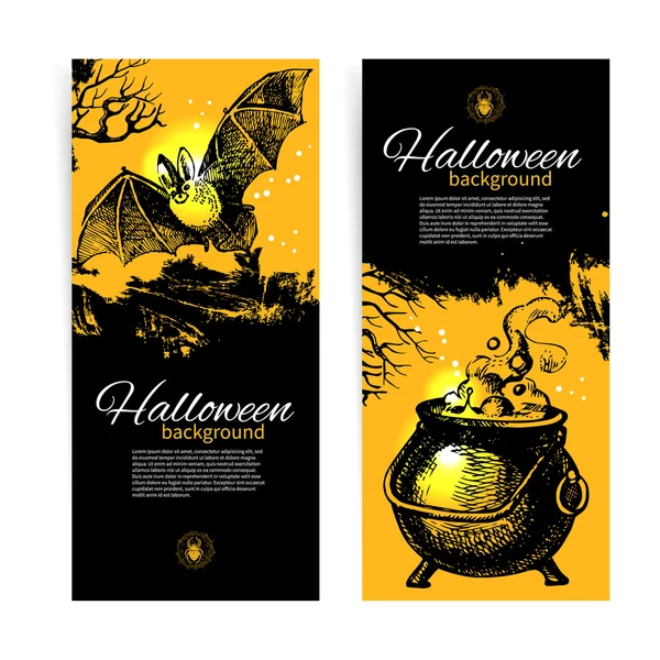 Set of Halloween banners. Hand drawn illustration — Stock Vector