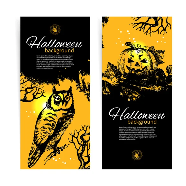 Set di striscioni di Halloween. Illustrazione disegnata a mano — Vettoriale Stock