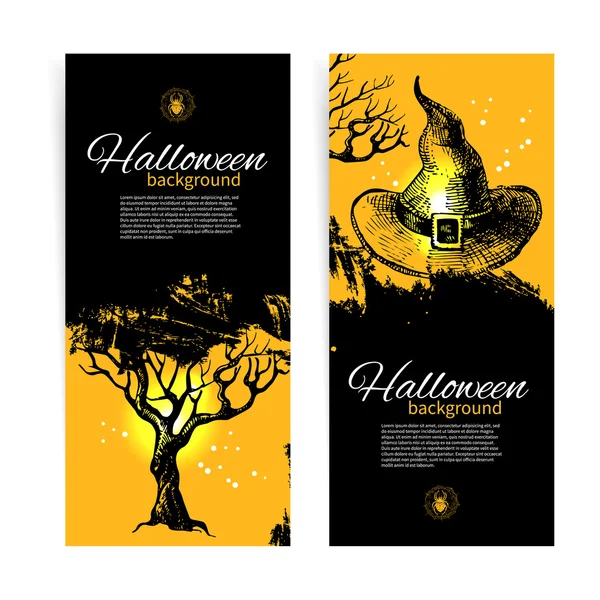 Set of Halloween banners. Hand drawn illustration — Stock Vector