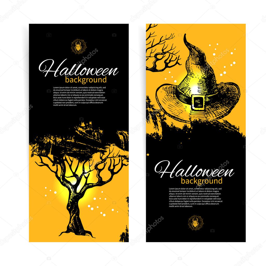 Set of Halloween banners. Hand drawn illustration