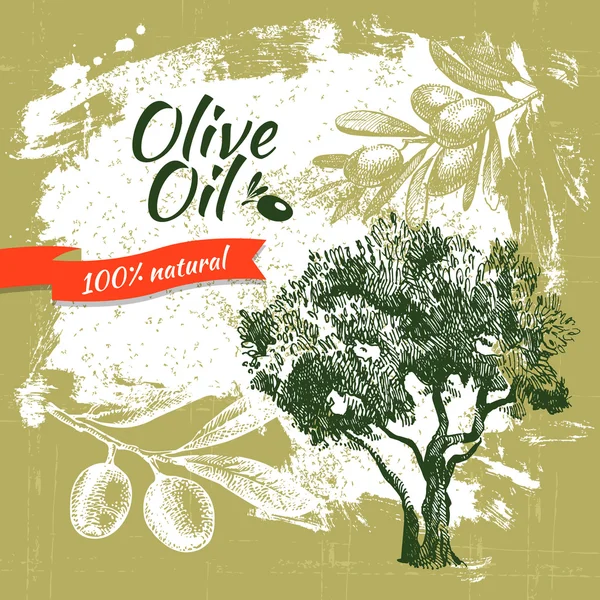 Vintage olive background. Hand drawn illustration — Stock Vector