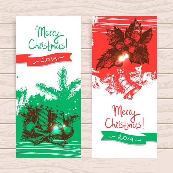 Uppsättning jul banners. hand dras illustrationer — Stock vektor