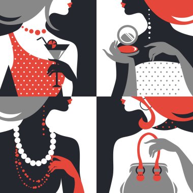 Set of beautiful fashion woman silhouettes. Flat design clipart