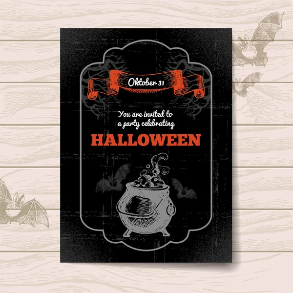 Halloween invitation. Vintage hand drawn illustration — Stock Vector