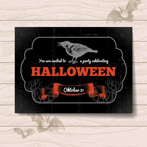 Uitnodiging voor Halloween. Vintage hand getrokken illustratie — Stockvector