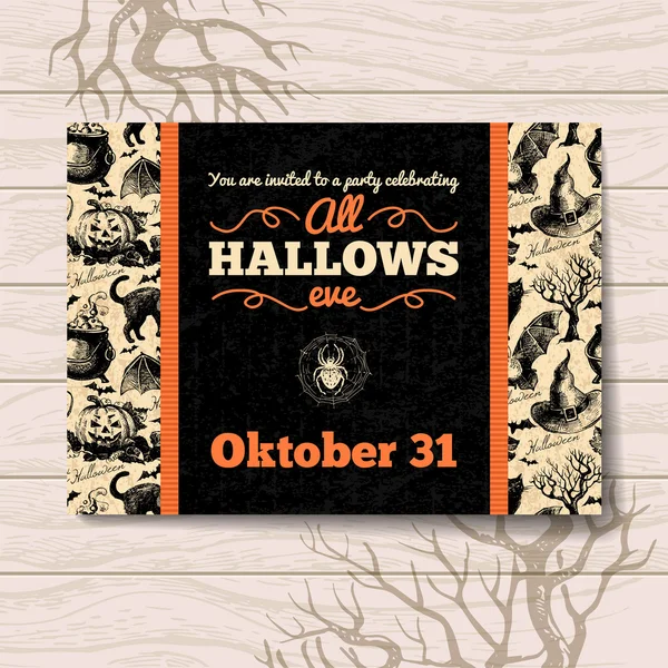 Une invitation d'Halloween. Illustration vintage dessinée à la main — Image vectorielle