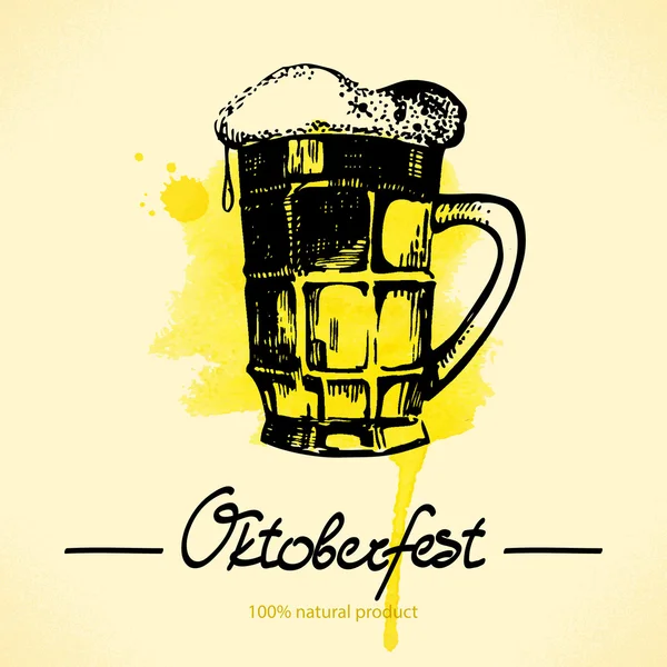 Oktoberfest handgezeichnete Illustration mit Aquarellrückseite — Stockvektor