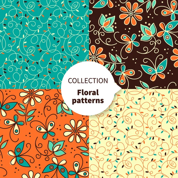 Conjunto de patrón floral vector sin costura — Vector de stock