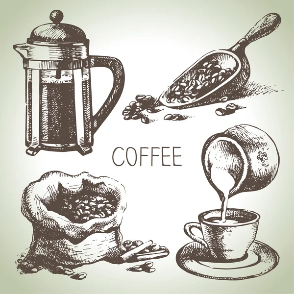 Handgezeichnetes Kaffeeset — Stockvektor