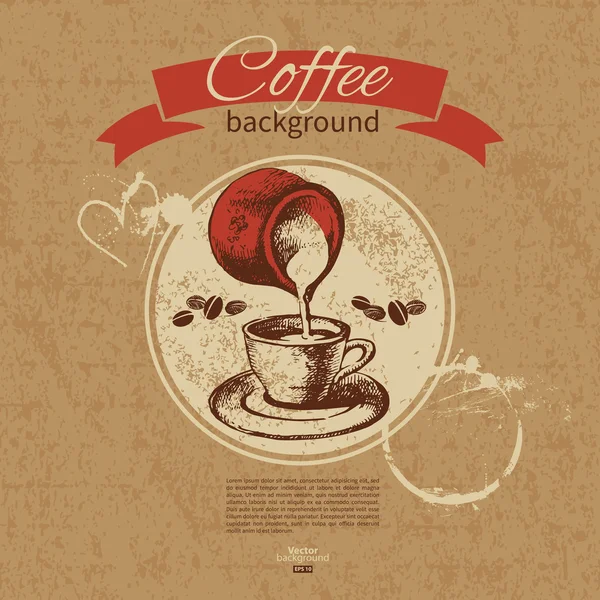 Fondo de café vintage dibujado a mano . — Vector de stock