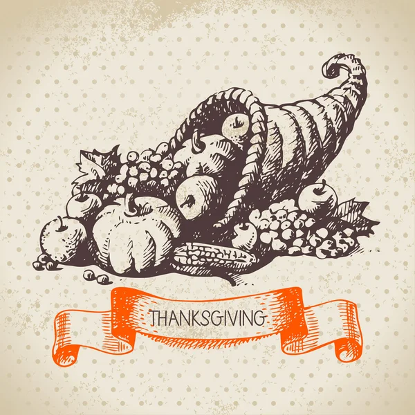 Hand drawn vintage Thanksgiving Day — Stock Vector