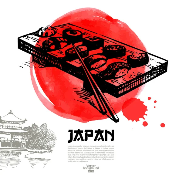 Handritad japansk sushi illustration. — Stock vektor