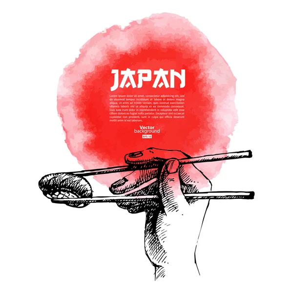 Handgezeichnete japanische Sushi-Illustration. Skizze und Aquarell — Stockvektor