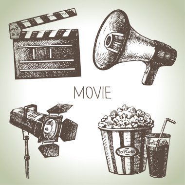 Film ve film belirleyin. vintage illüstrasyonlar el çekilmiş
