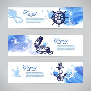 seyahat afiş kümesi. Denizi gemicilik tasarım.