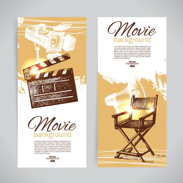 Set di banner cinematografici con illustrazioni di schizzi disegnati a mano — Vettoriale Stock