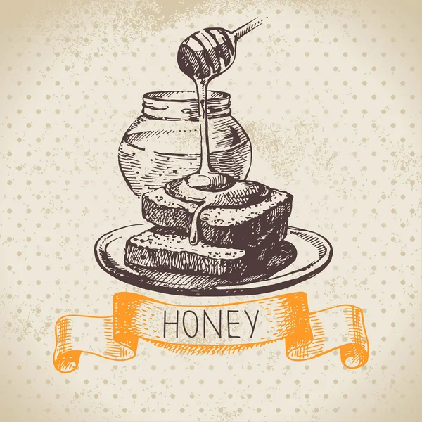 Honig Hintergrund mit handgezeichneter Skizze Illustration — Stockvektor